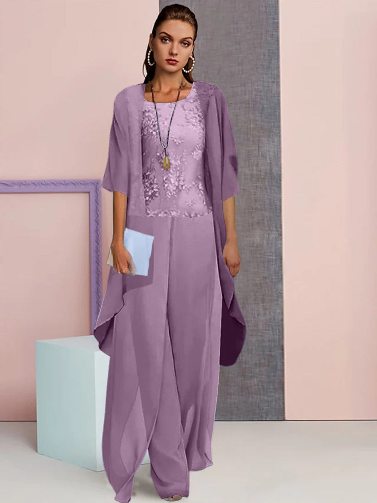 Elegant Mother of the Bride Jacket and Pantsuit in Chiffon