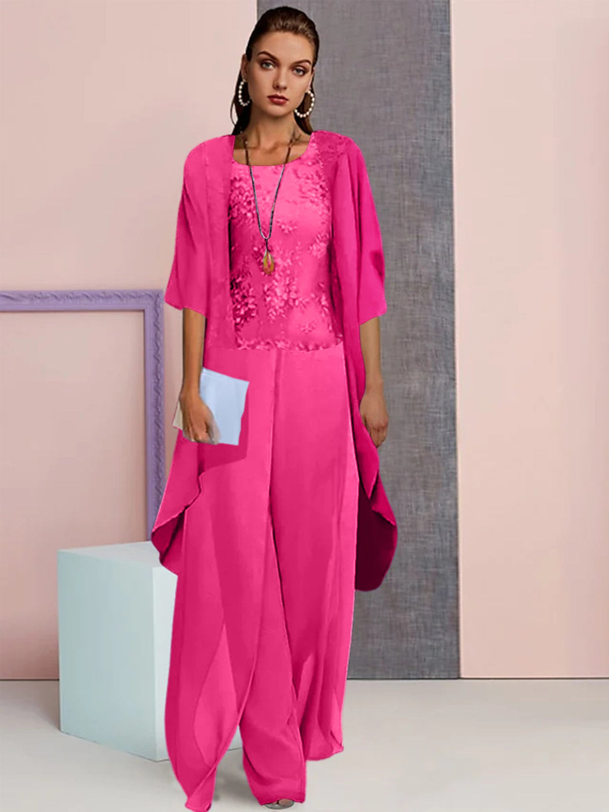 Elegant Mother of the Bride Jacket and Pantsuit in Chiffon