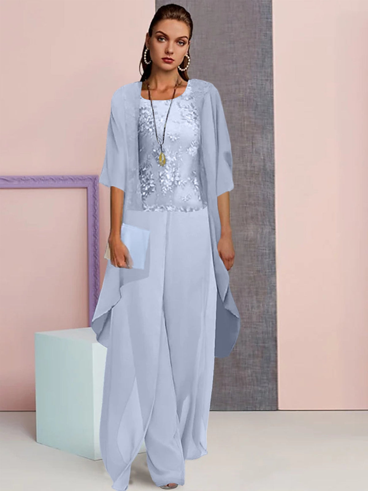 Elegant Mother of the Bride Jacket and Pantsuit in Chiffon