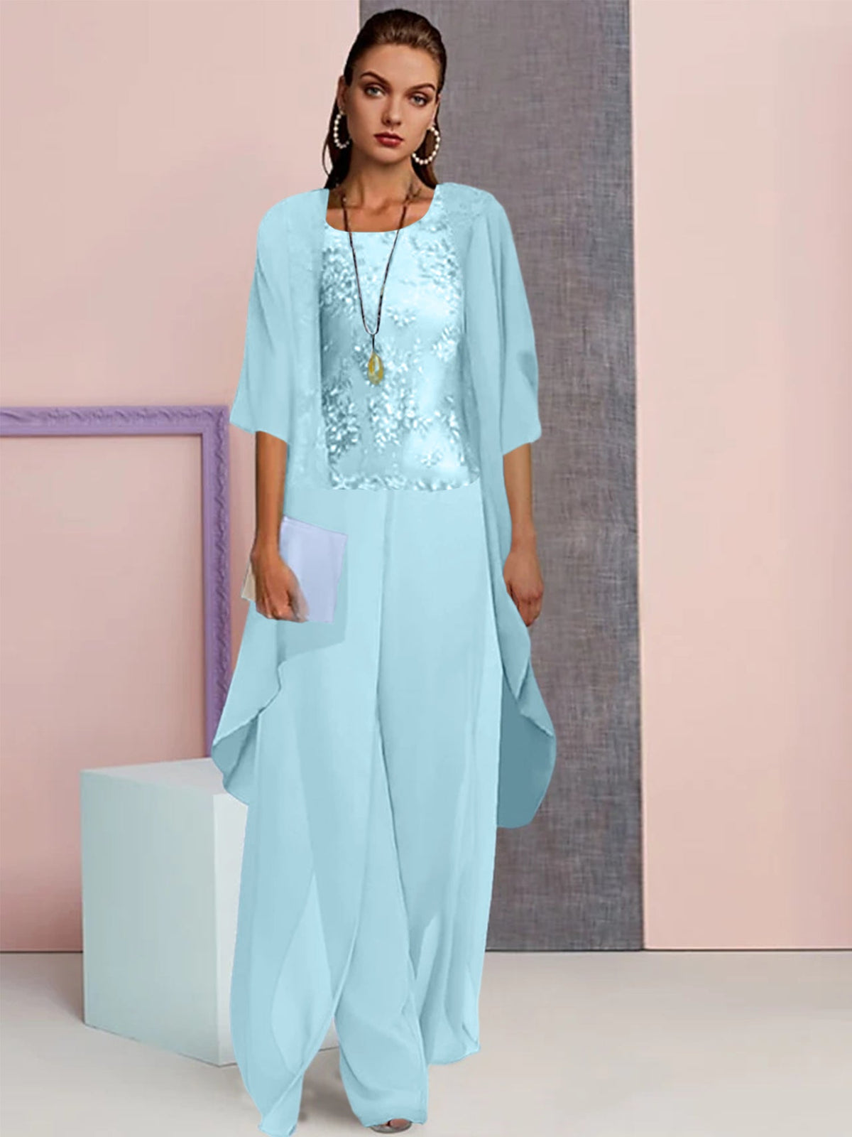 Elegant Mother of the Bride Jacket and Pantsuit in Chiffon