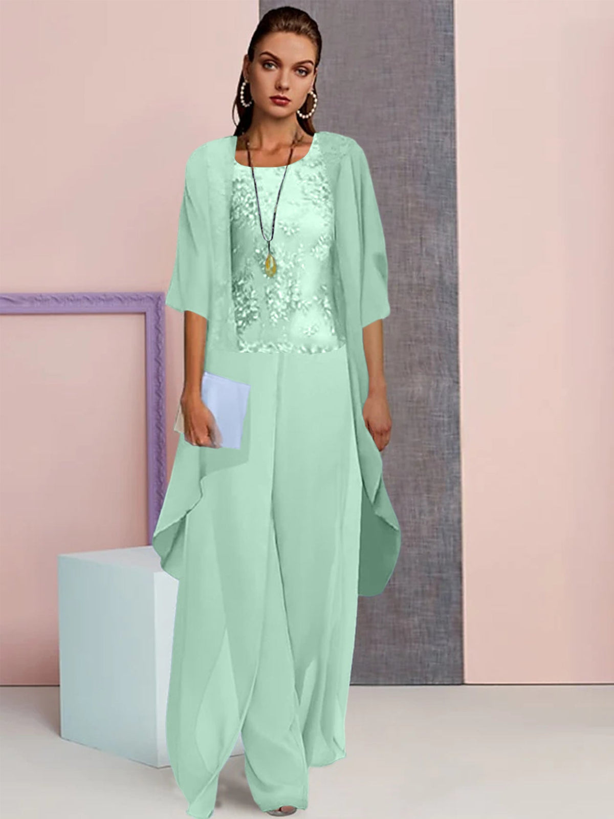 Elegant Mother of the Bride Jacket and Pantsuit in Chiffon