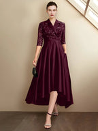 Abiti da madre della sposa a guaina/colonna con scollo a V e lunghezza tè