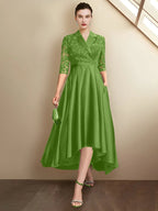 Abiti da madre della sposa a guaina/colonna con scollo a V e lunghezza tè