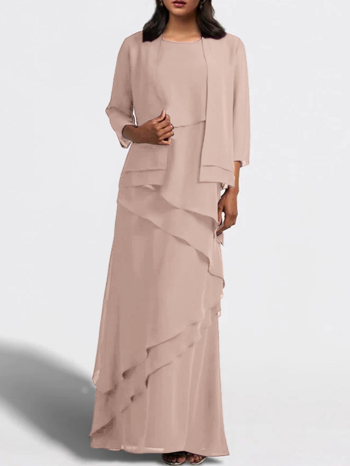 Floor Length Mother Of The Bride Dress With Matching Jacket Sheath