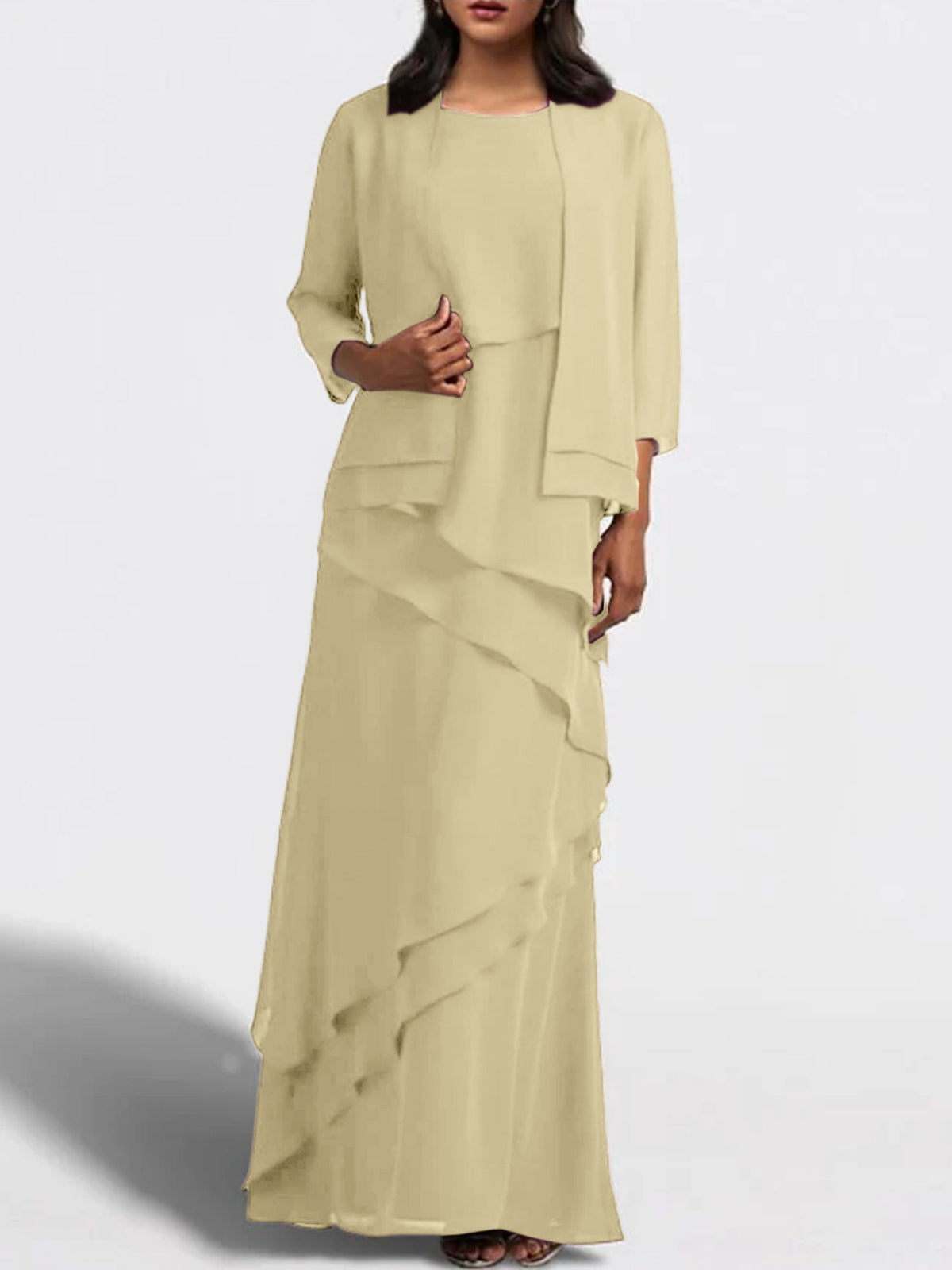 Floor Length Mother Of The Bride Dress With Matching Jacket Sheath