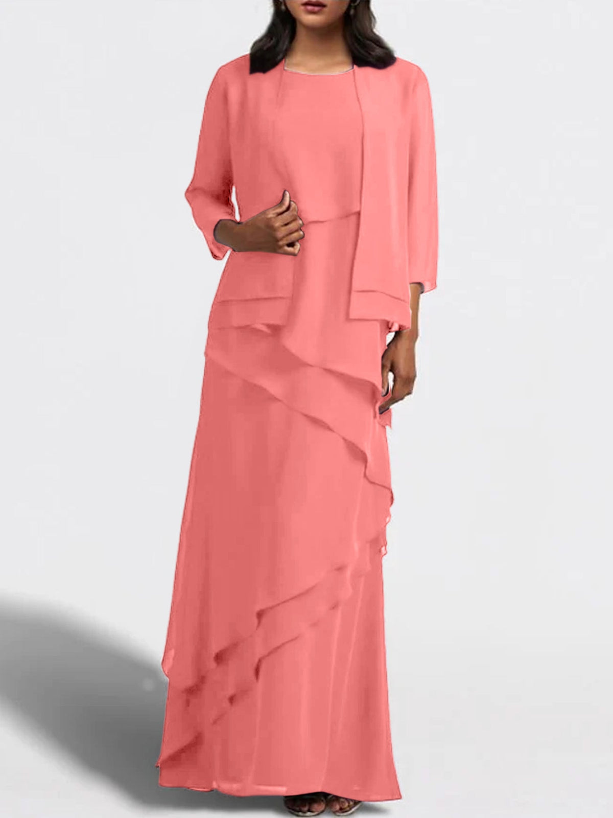 Floor Length Mother Of The Bride Dress With Matching Jacket Sheath