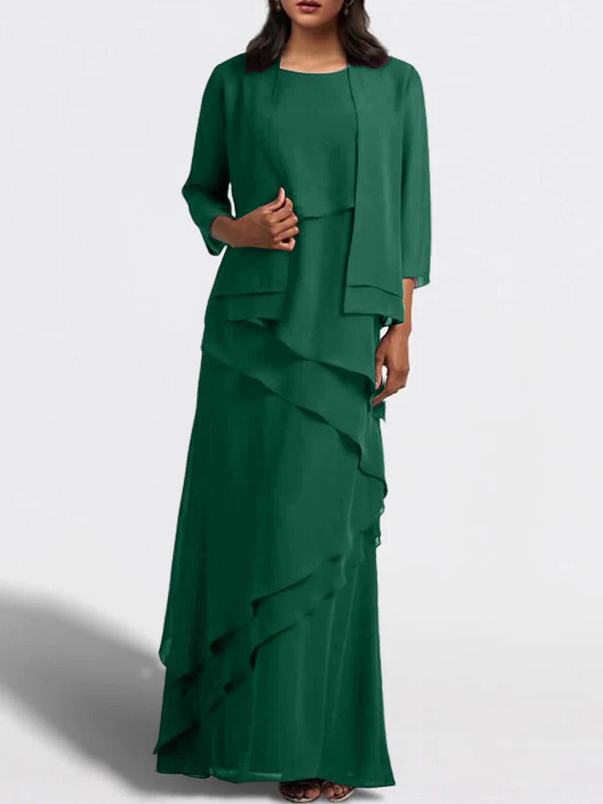 Floor Length Mother Of The Bride Dress With Matching Jacket Sheath