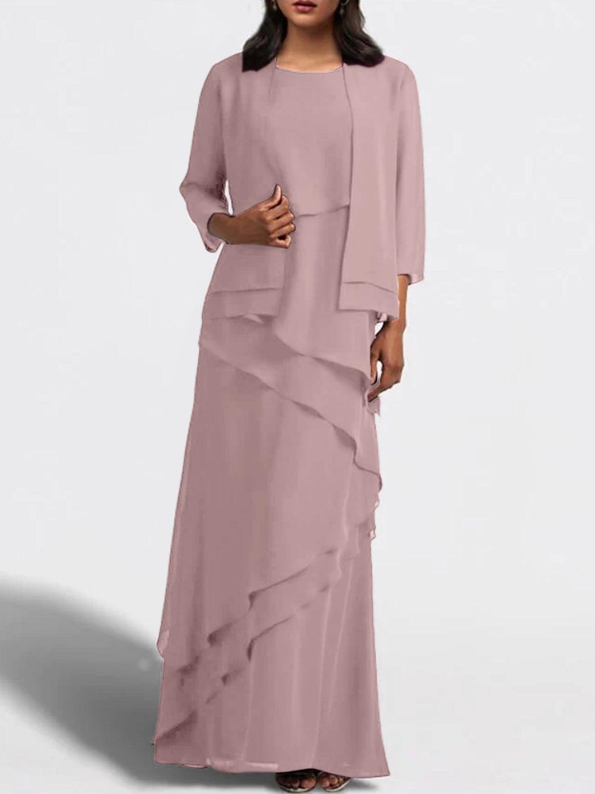 Floor Length Mother Of The Bride Dress With Matching Jacket Sheath