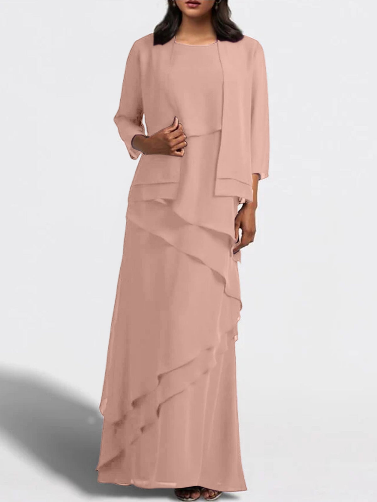 Floor Length Mother Of The Bride Dress With Matching Jacket Sheath