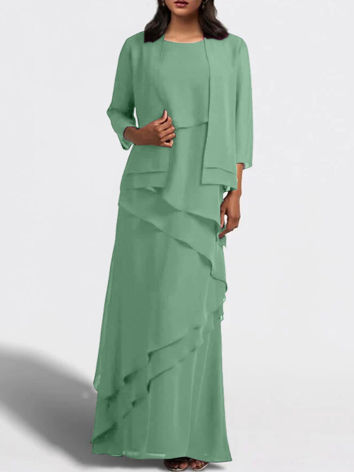 Floor Length Mother Of The Bride Dress With Matching Jacket Sheath