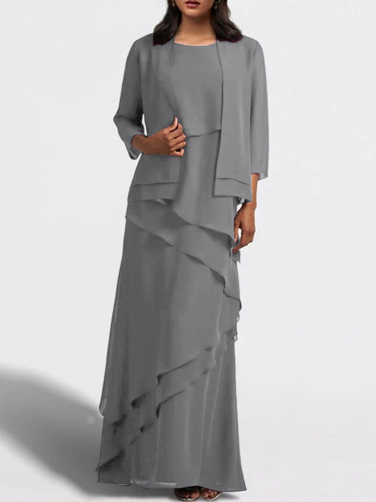 Floor Length Mother Of The Bride Dress With Matching Jacket Sheath
