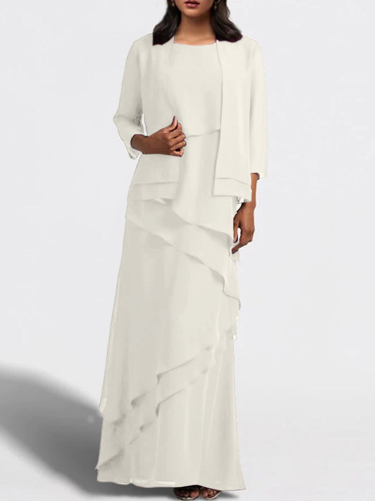 Floor Length Mother Of The Bride Dress With Matching Jacket Sheath