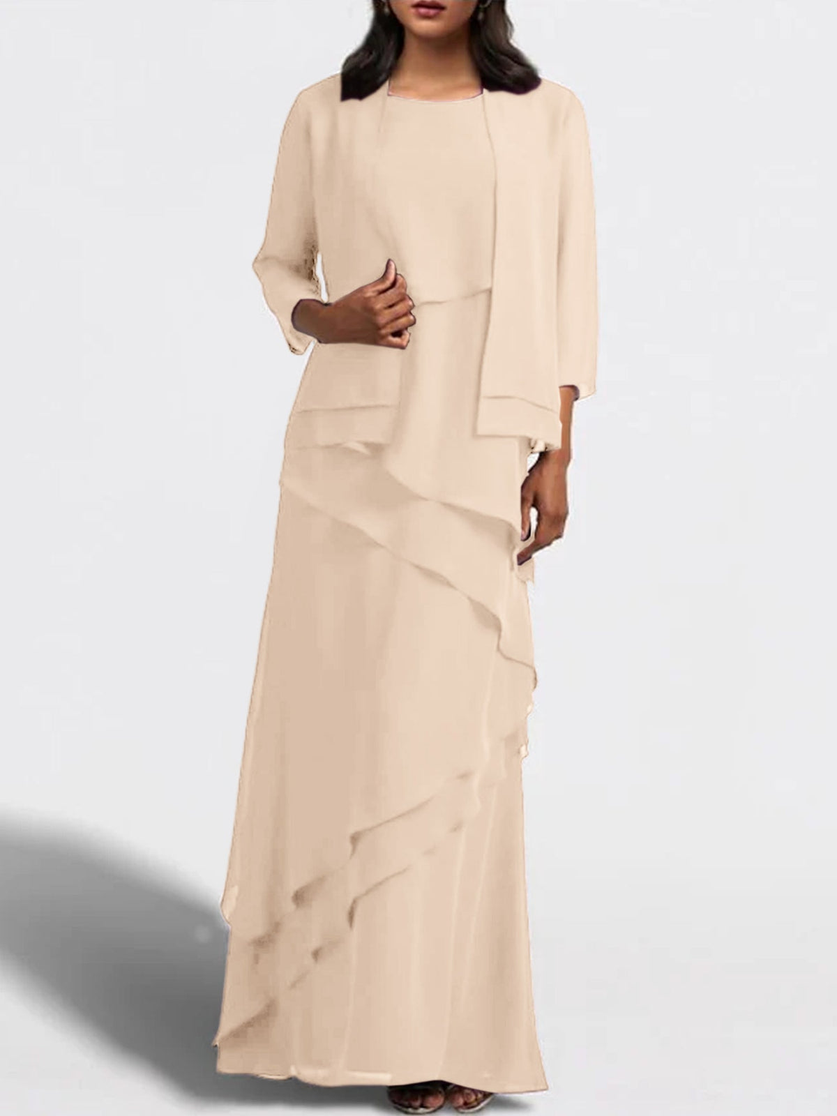 Floor Length Mother Of The Bride Dress With Matching Jacket Sheath
