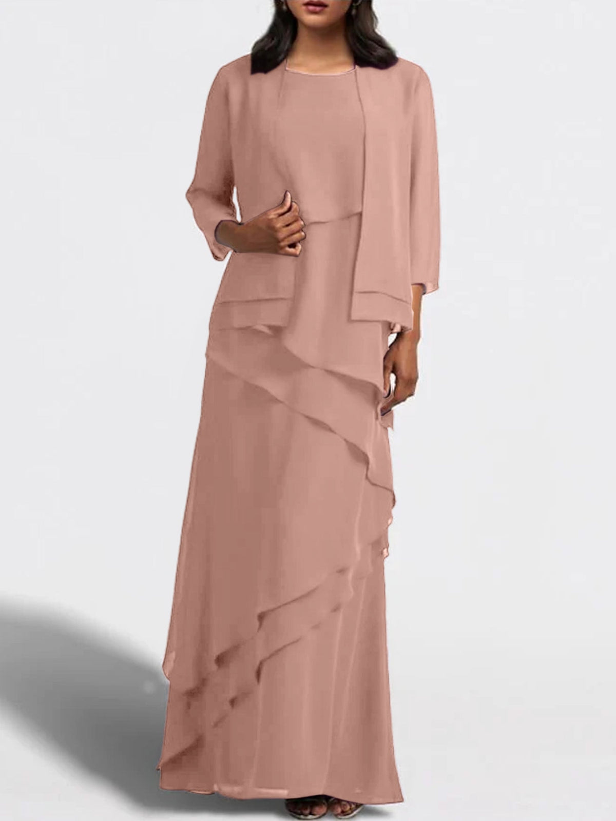 Floor Length Mother Of The Bride Dress With Matching Jacket Sheath