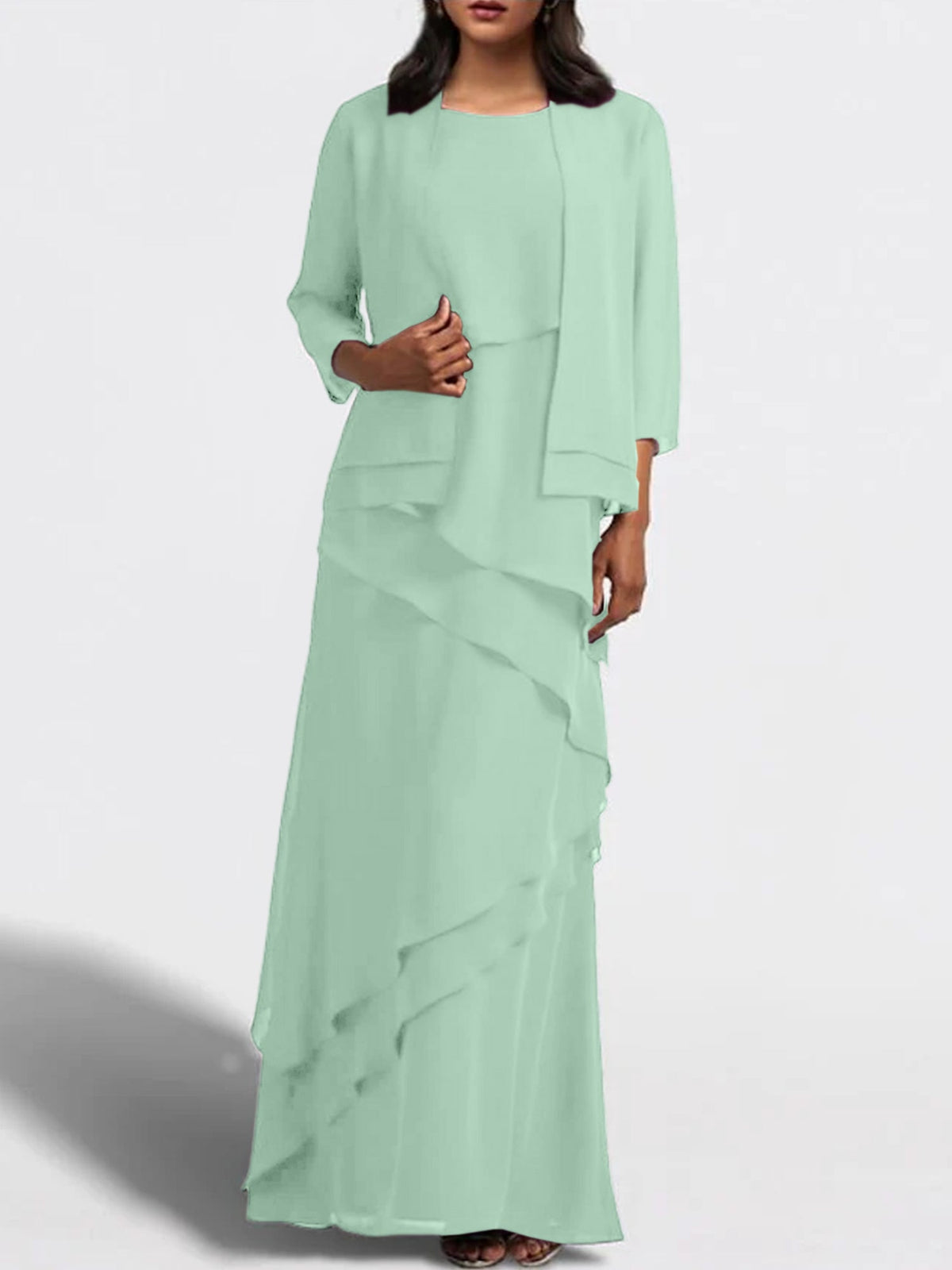 Floor Length Mother Of The Bride Dress With Matching Jacket Sheath