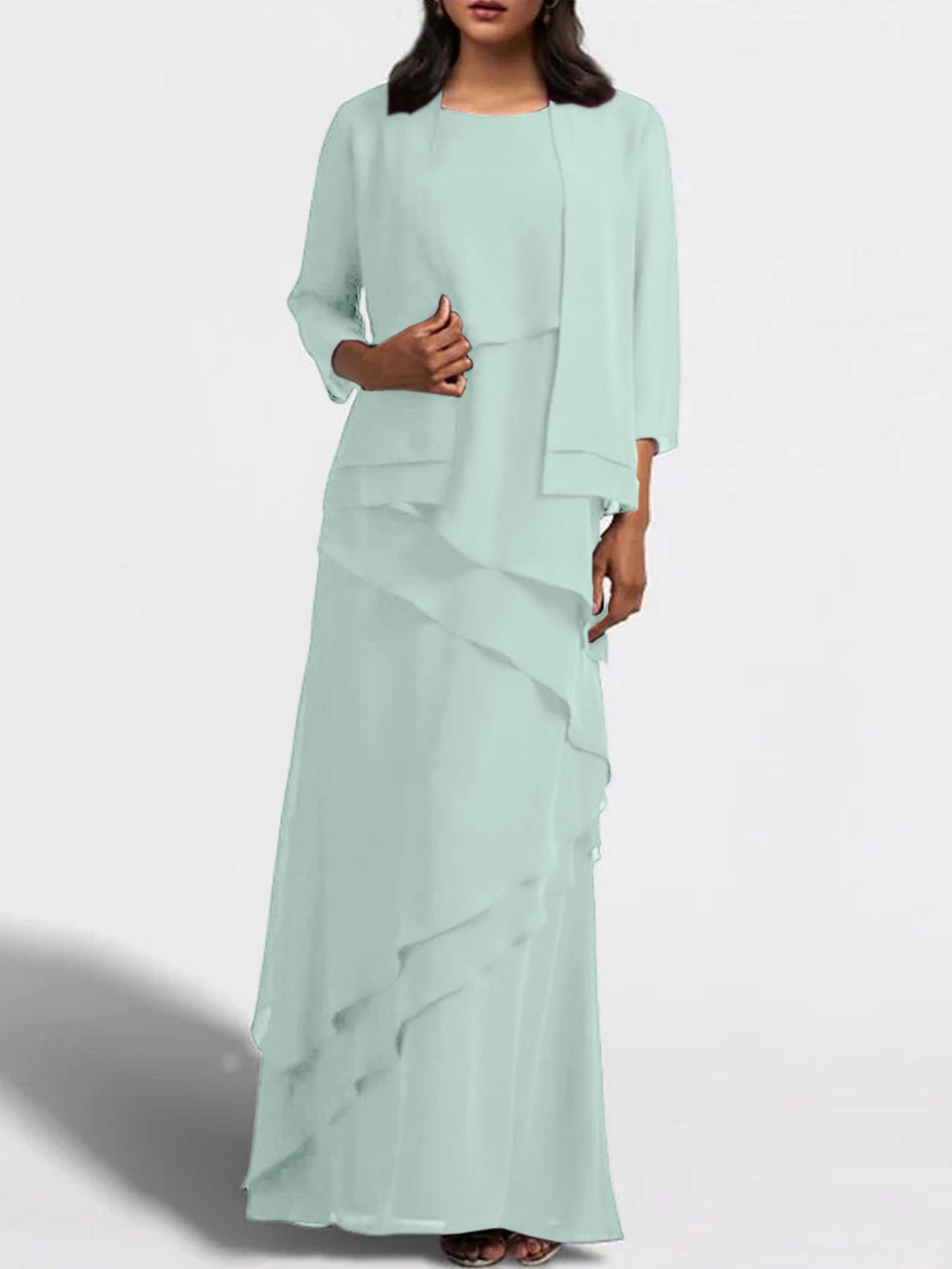 Floor Length Mother Of The Bride Dress With Matching Jacket Sheath