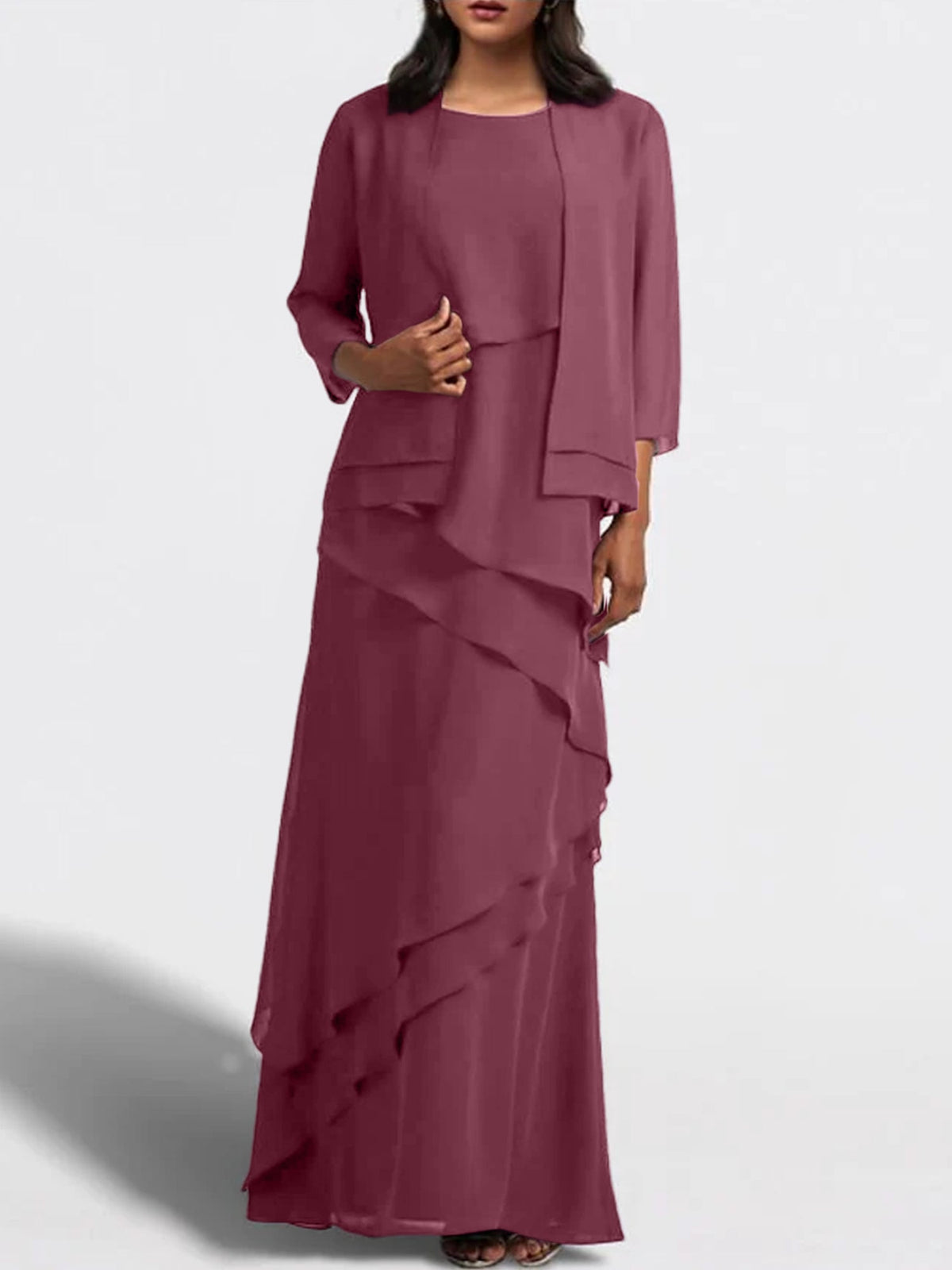 Floor Length Mother Of The Bride Dress With Matching Jacket Sheath