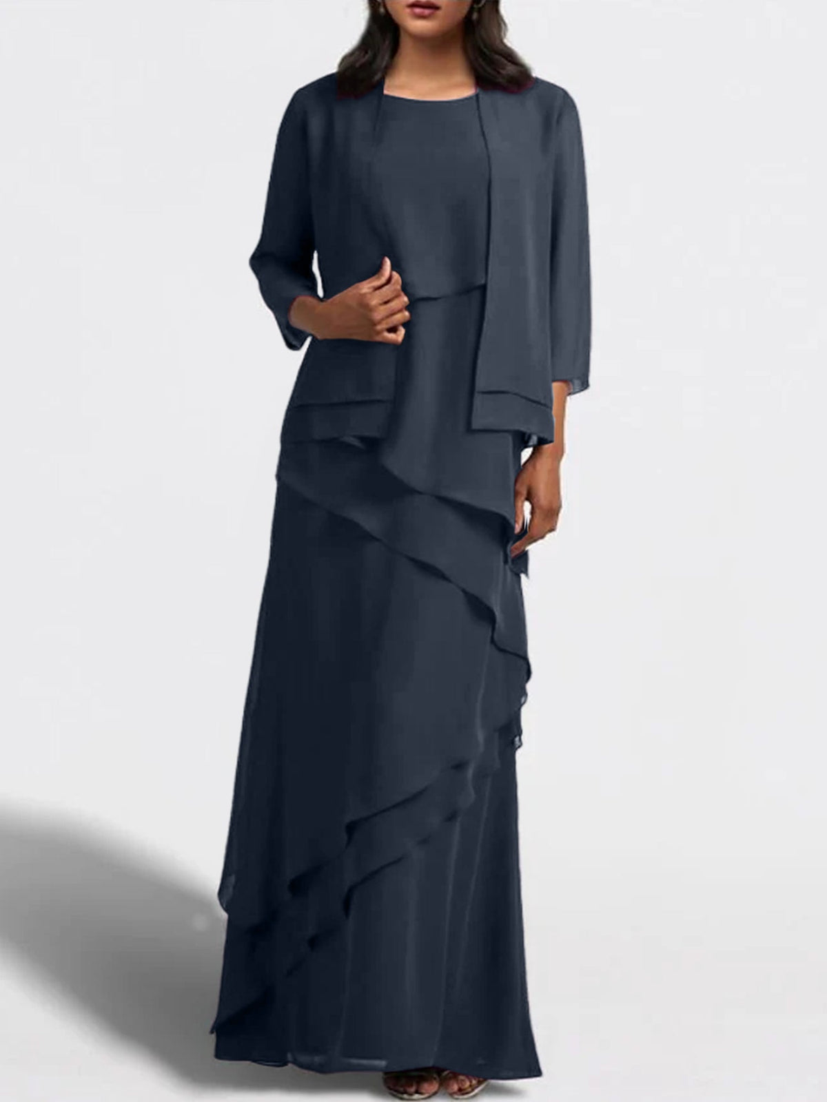 Floor Length Mother Of The Bride Dress With Matching Jacket Sheath