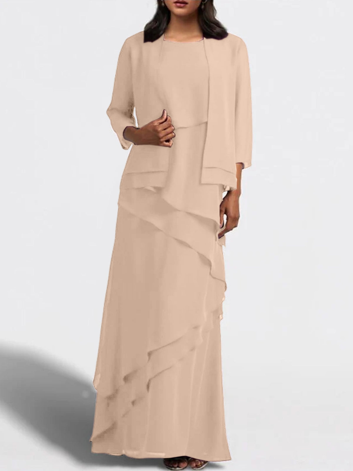 Floor Length Mother Of The Bride Dress With Matching Jacket Sheath