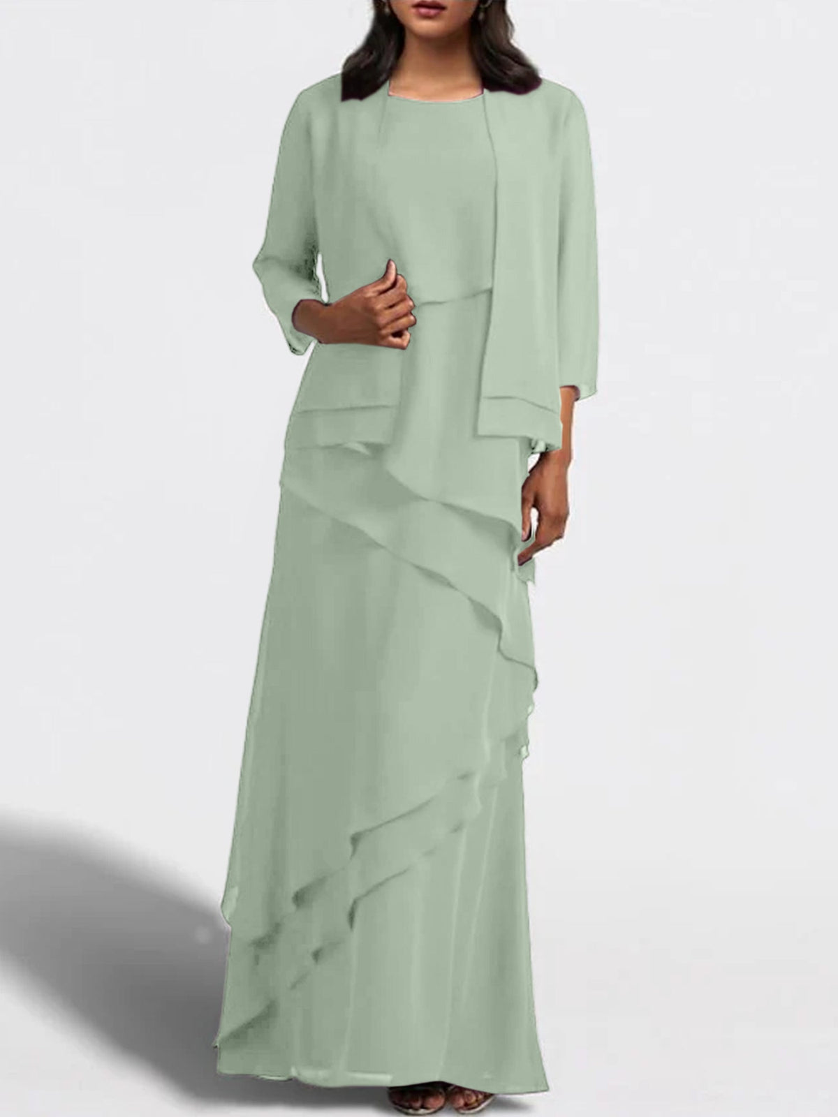 Floor Length Mother Of The Bride Dress With Matching Jacket Sheath