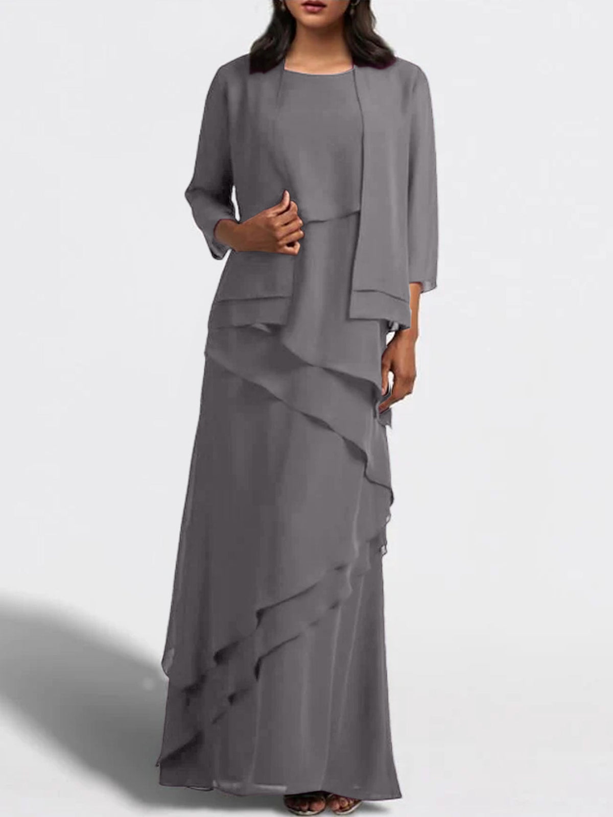 Floor Length Mother Of The Bride Dress With Matching Jacket Sheath