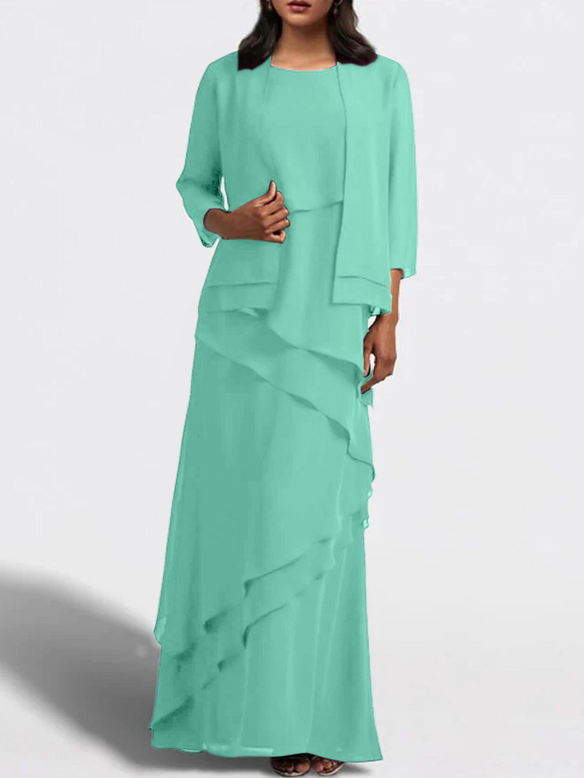 Floor Length Mother Of The Bride Dress With Matching Jacket Sheath