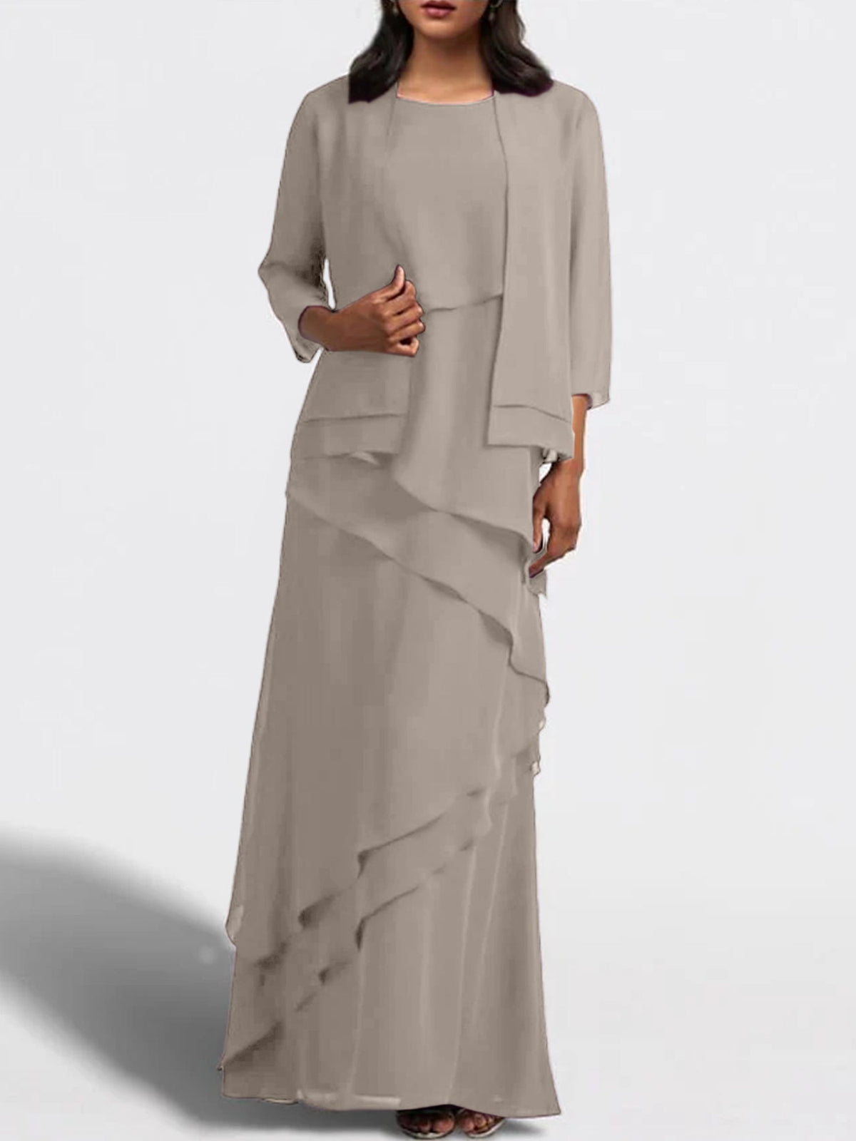 Floor Length Mother Of The Bride Dress With Matching Jacket Sheath