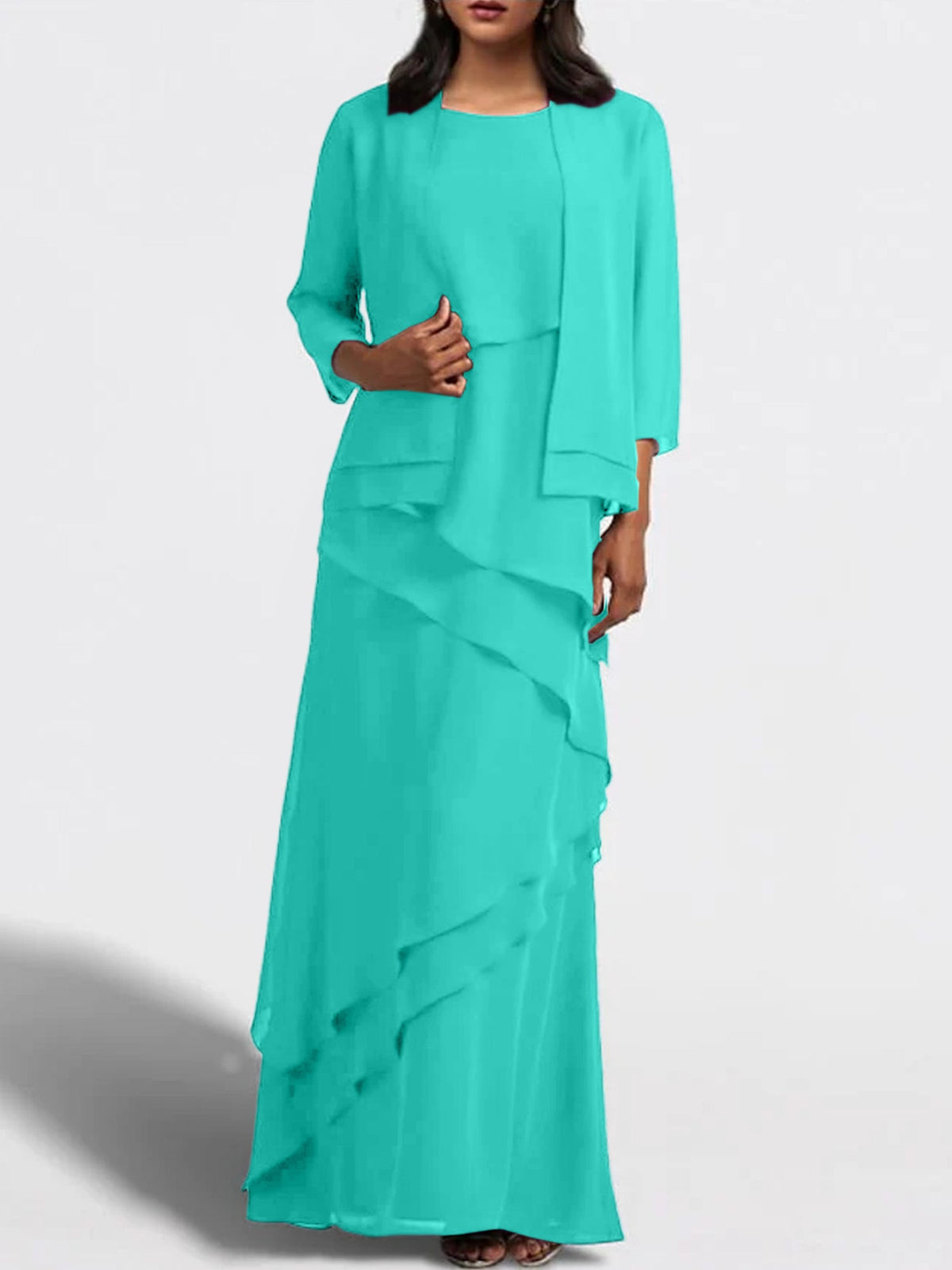 Floor Length Mother Of The Bride Dress With Matching Jacket Sheath