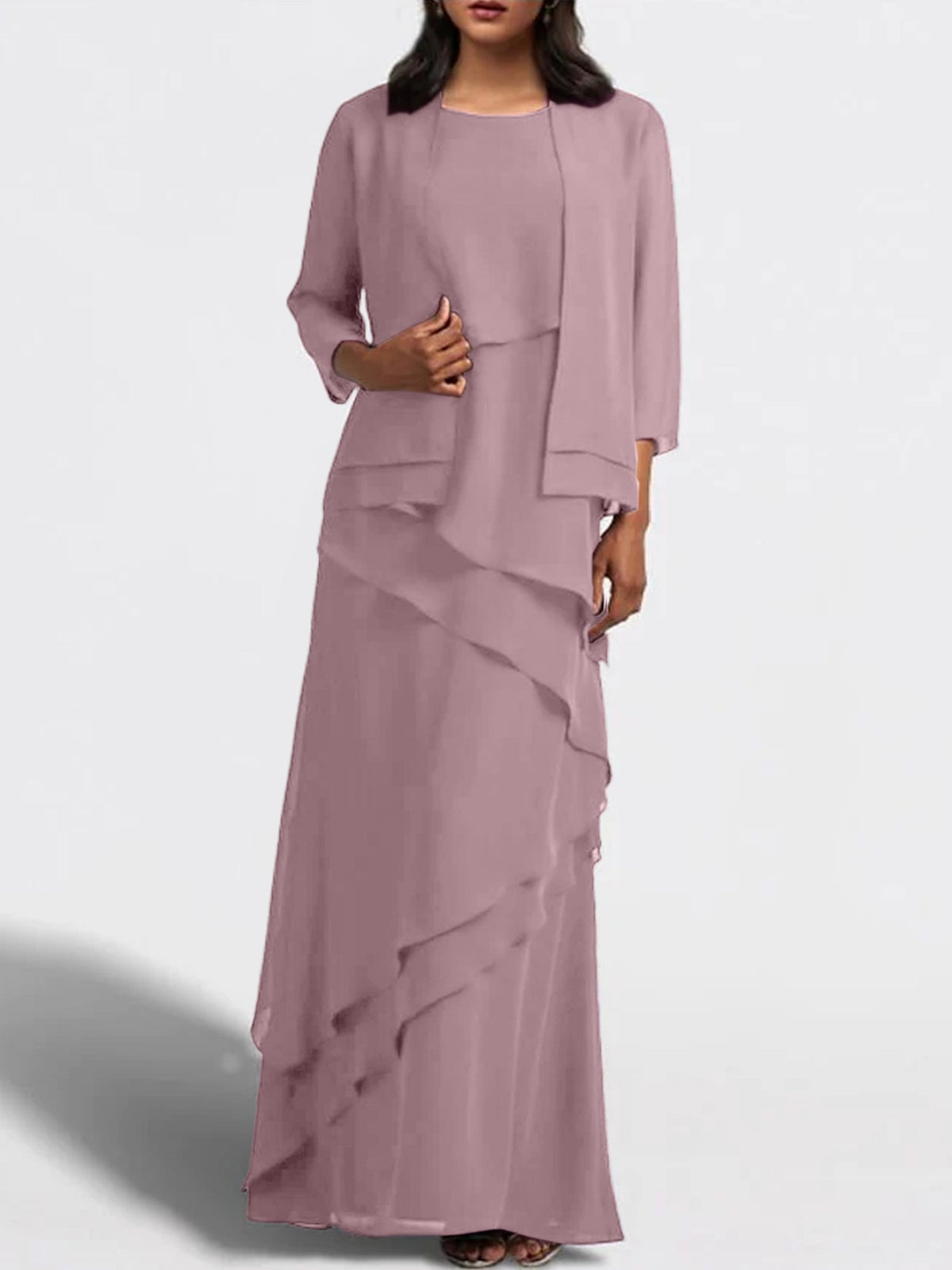 Floor Length Mother Of The Bride Dress With Matching Jacket Sheath