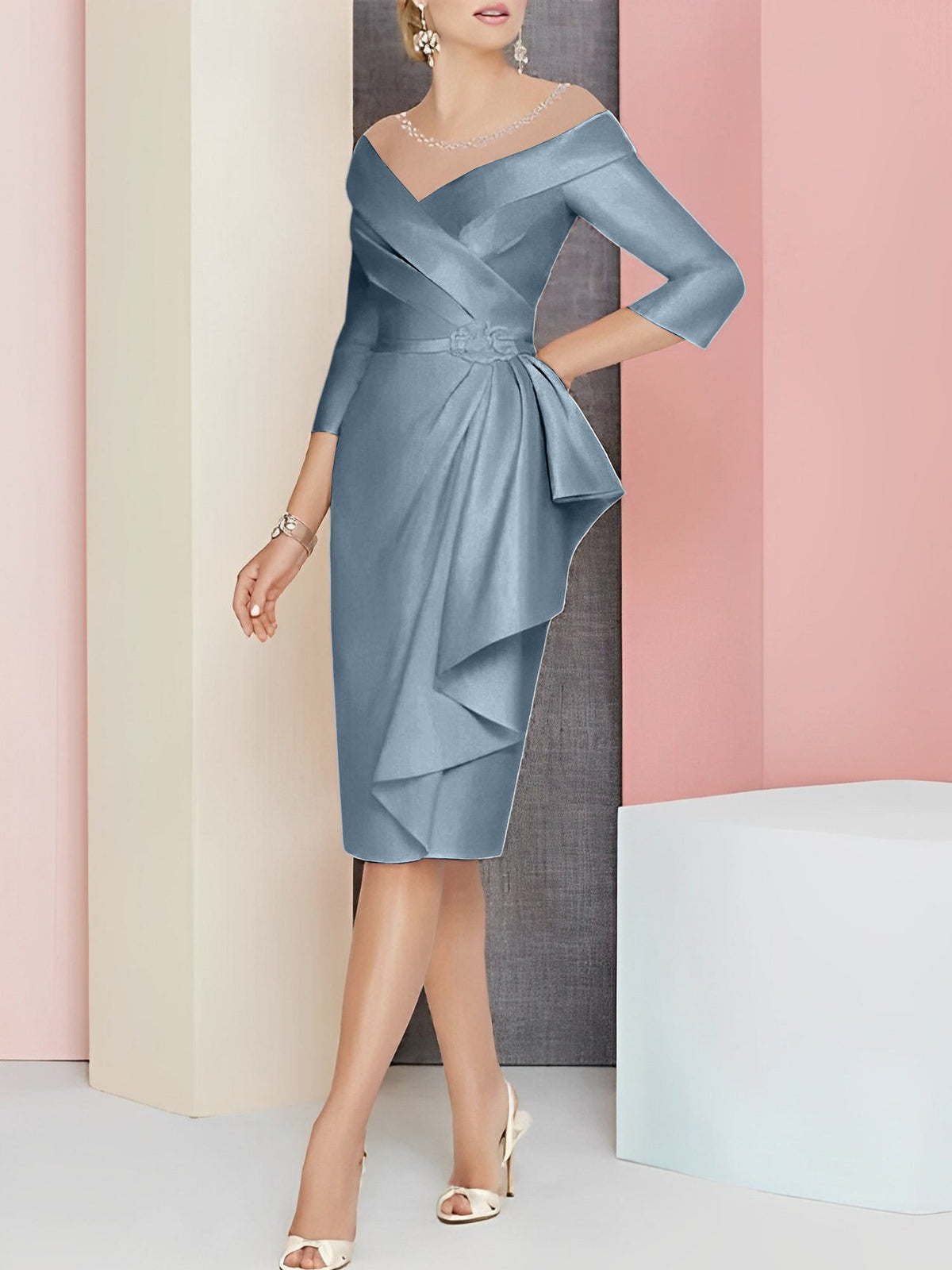 Knee Length V Neck Sheath Dress For Mother Of The Bride