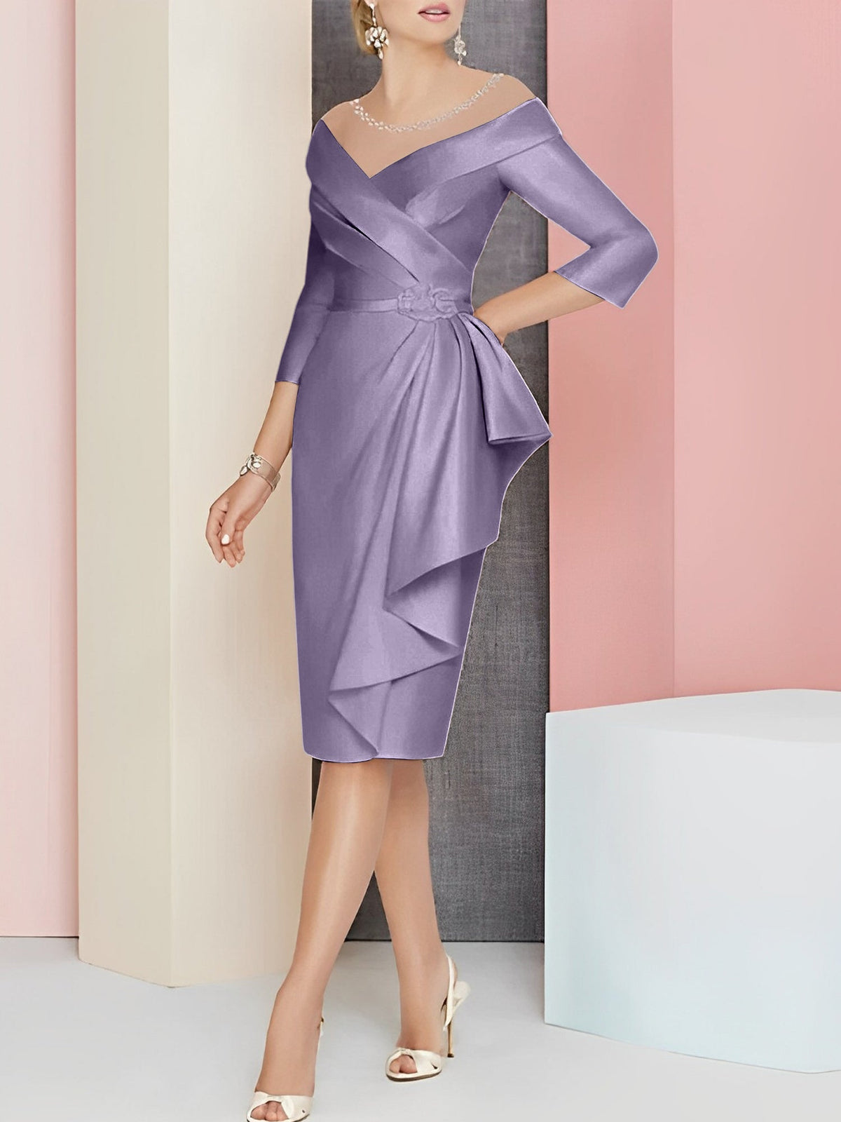Knee Length V Neck Sheath Dress For Mother Of The Bride