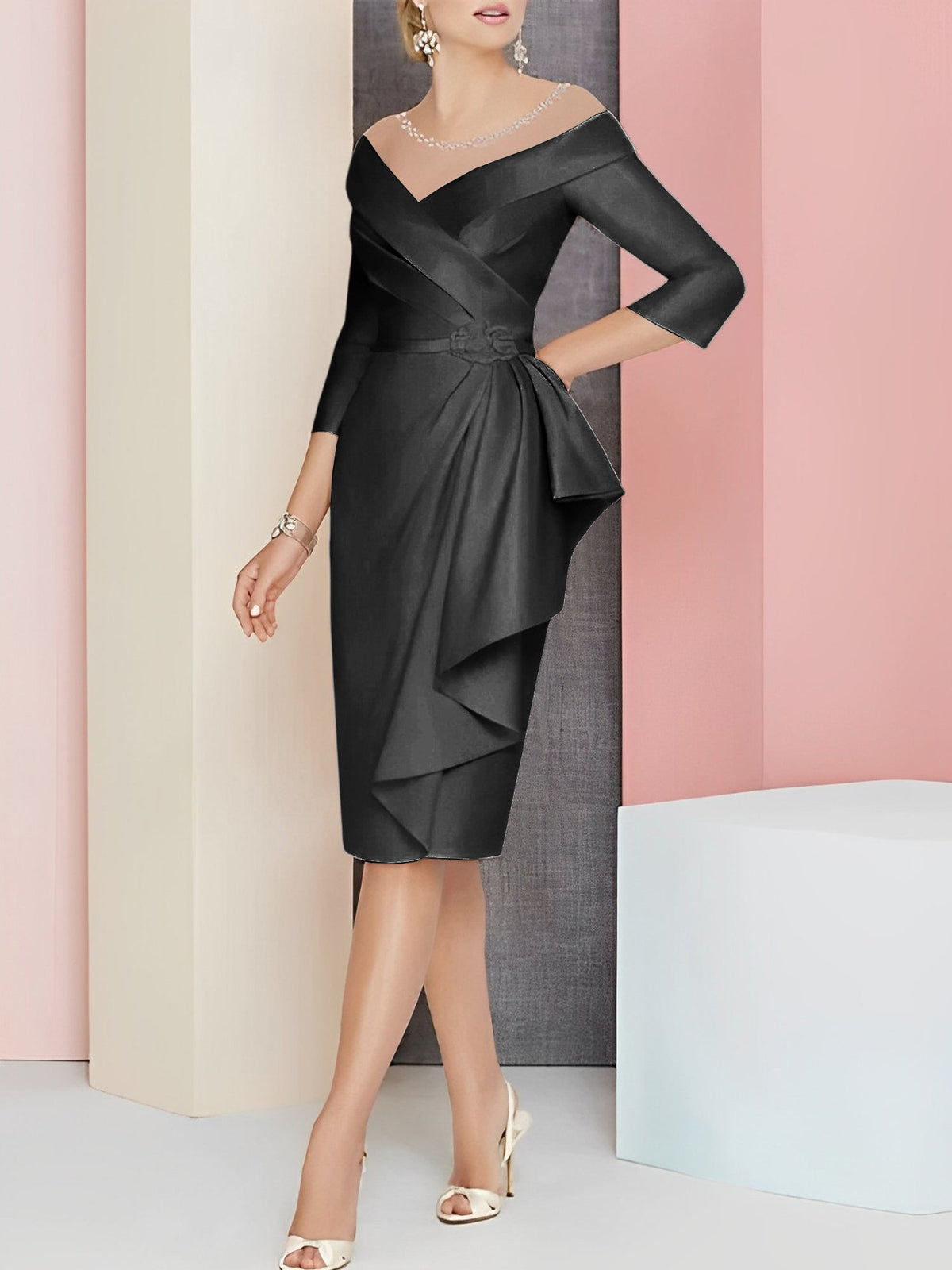 Knee Length V Neck Sheath Dress For Mother Of The Bride
