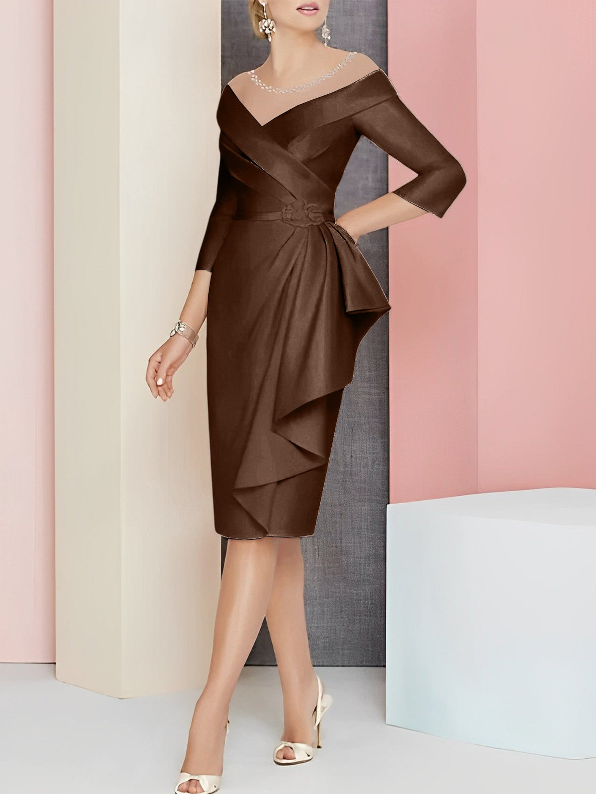 Knee Length V Neck Sheath Dress For Mother Of The Bride