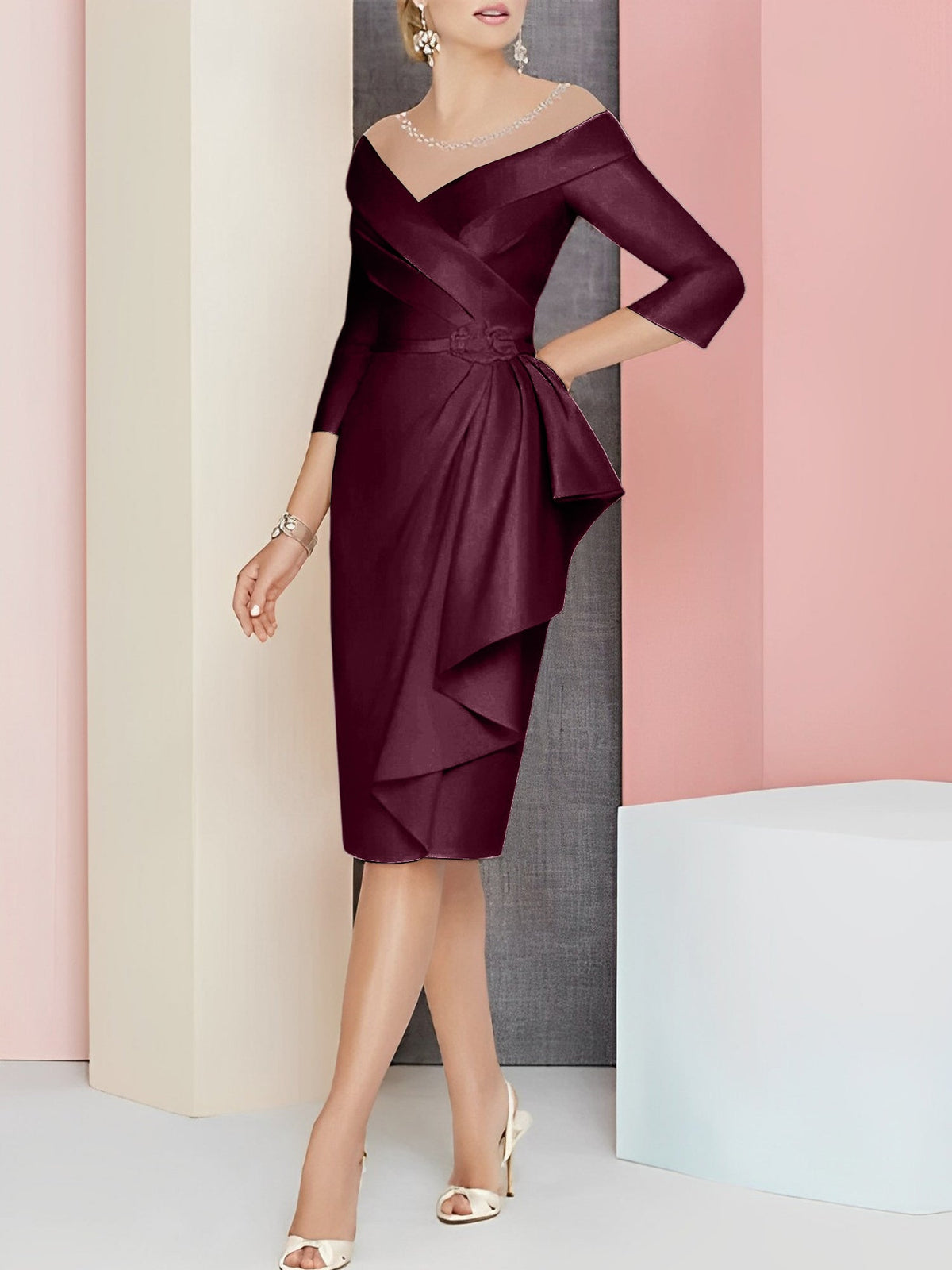 Knee Length V Neck Sheath Dress For Mother Of The Bride