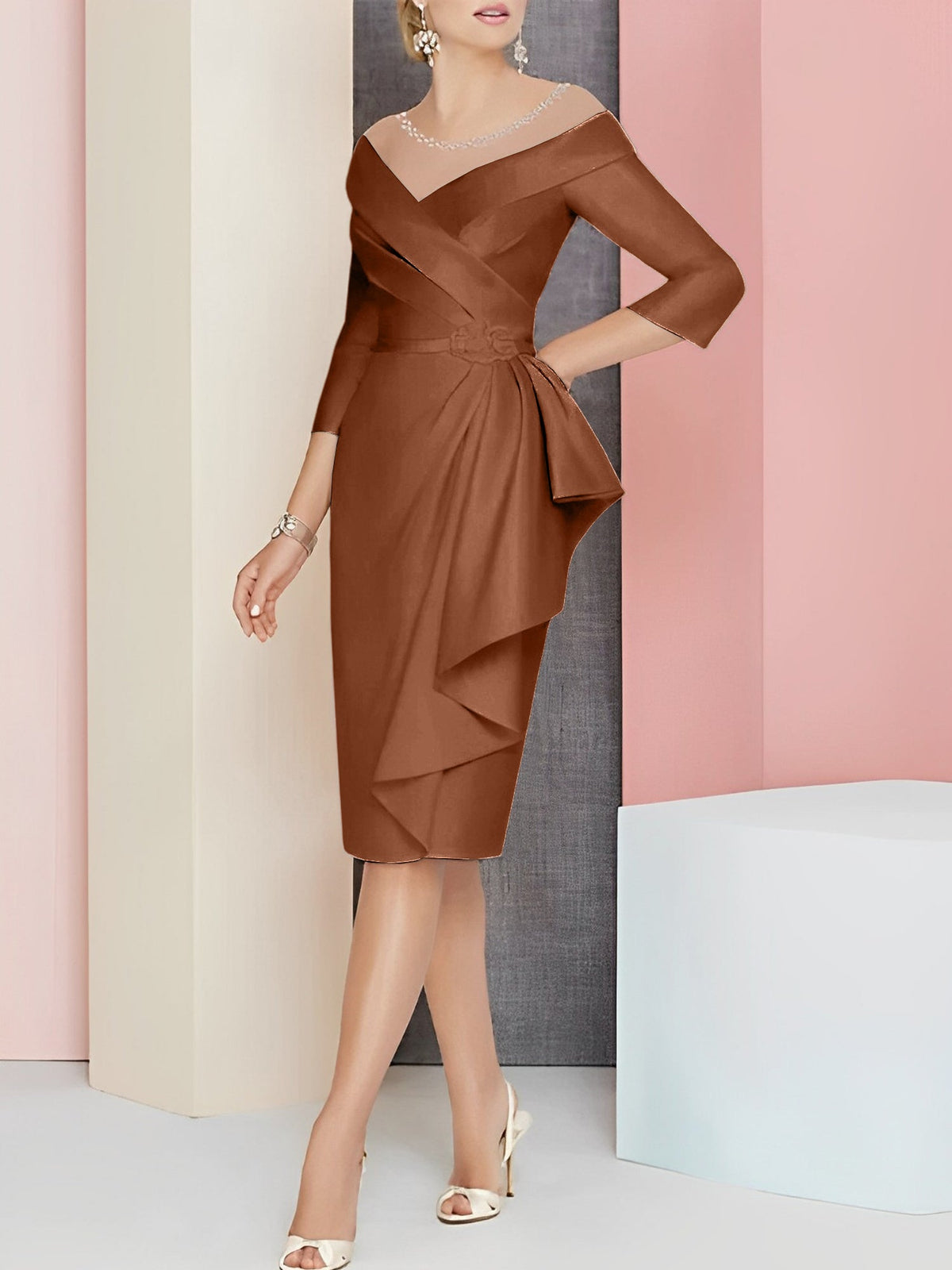Knee Length V Neck Sheath Dress For Mother Of The Bride