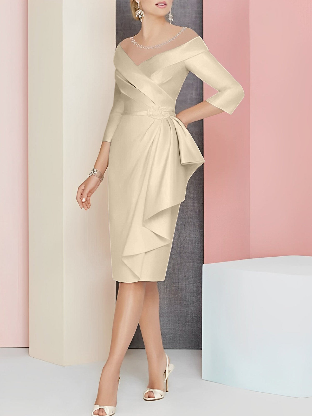 Knee Length V Neck Sheath Dress For Mother Of The Bride