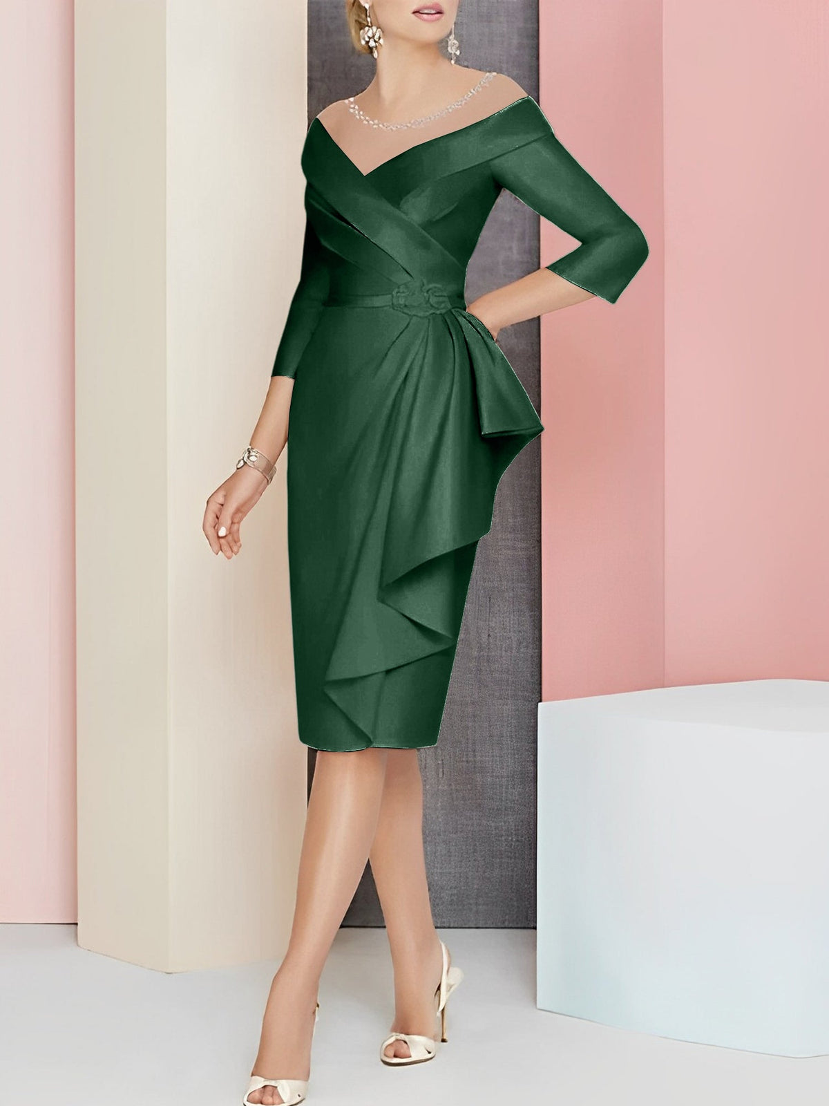 Knee Length V Neck Sheath Dress For Mother Of The Bride
