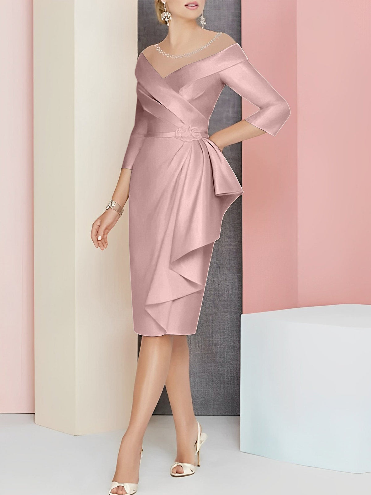 Knee Length V Neck Sheath Dress For Mother Of The Bride