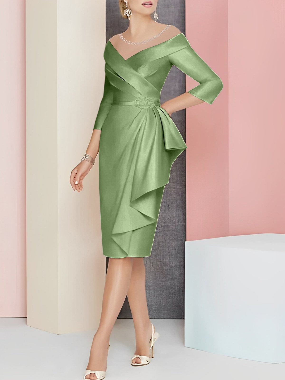 Knee Length V Neck Sheath Dress For Mother Of The Bride