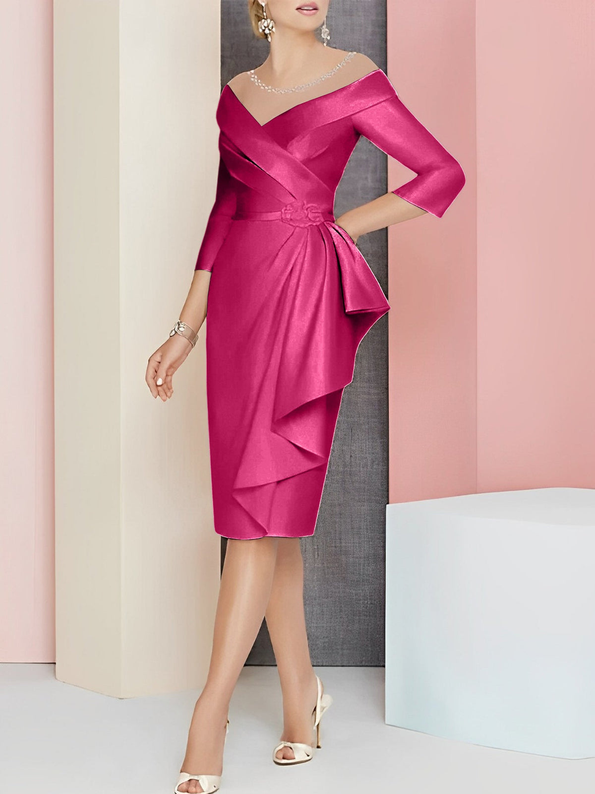Knee Length V Neck Sheath Dress For Mother Of The Bride