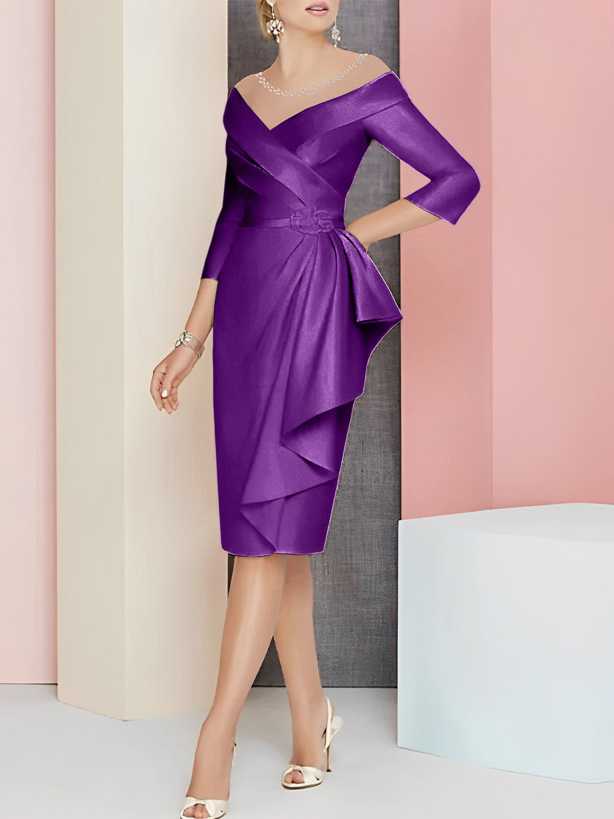 Knee Length V Neck Sheath Dress For Mother Of The Bride