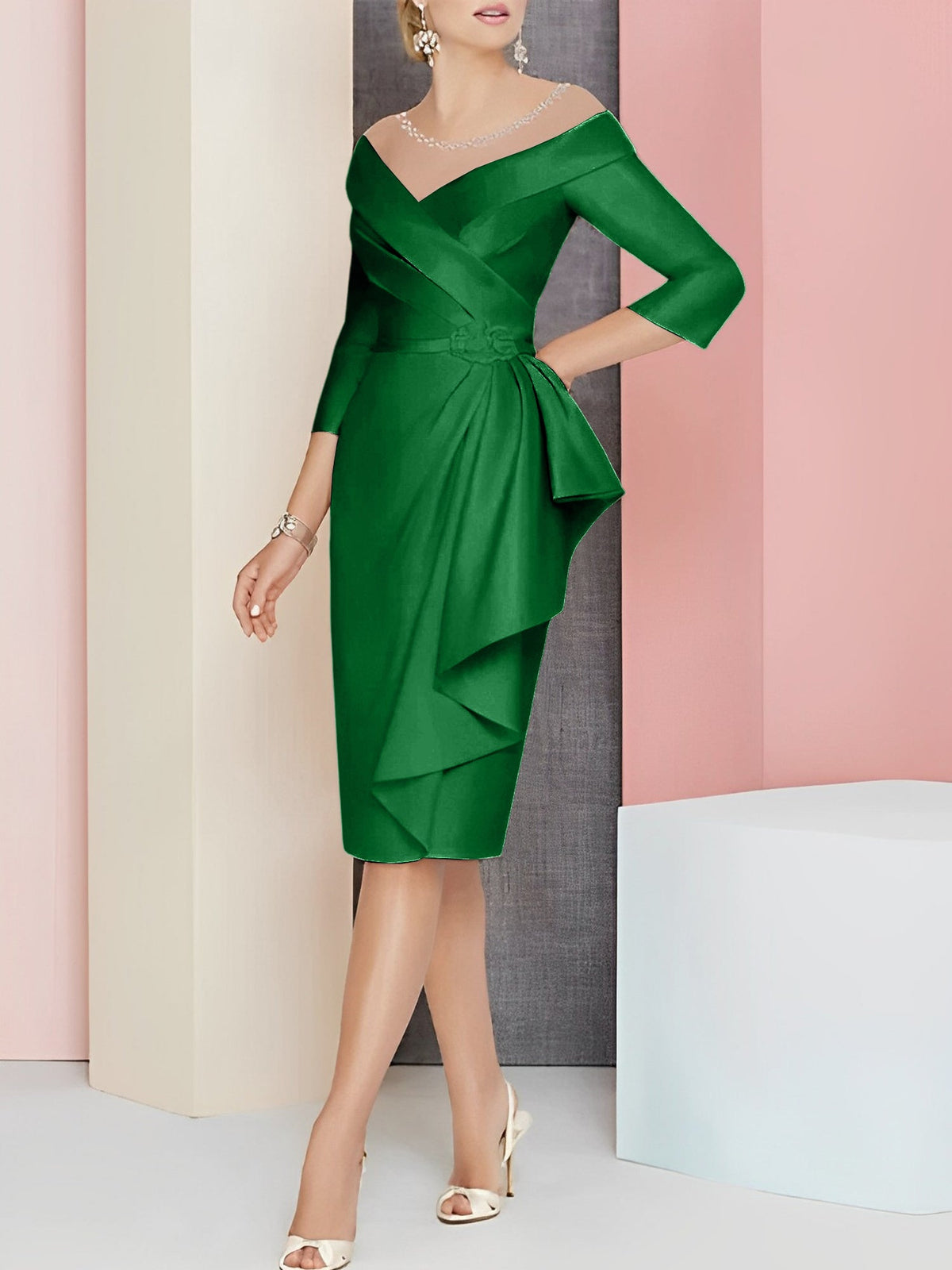 Knee Length V Neck Sheath Dress For Mother Of The Bride
