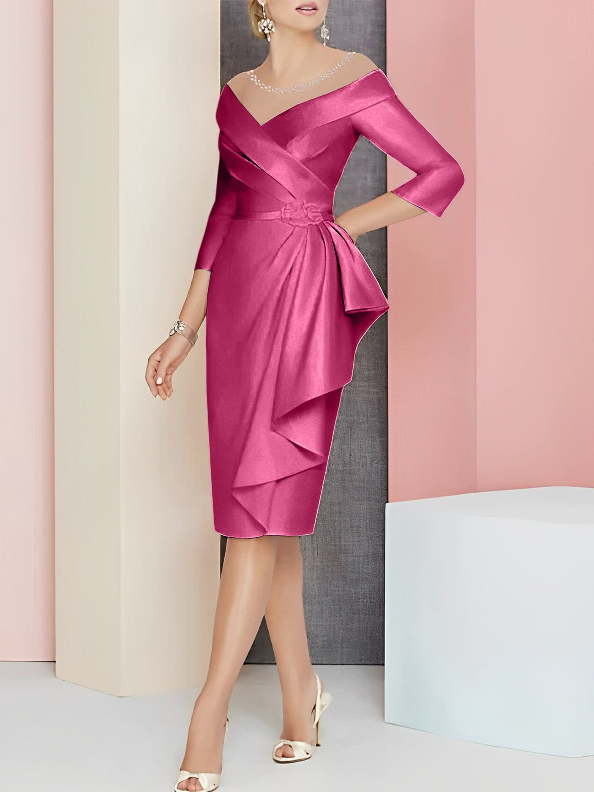 Knee Length V Neck Sheath Dress For Mother Of The Bride