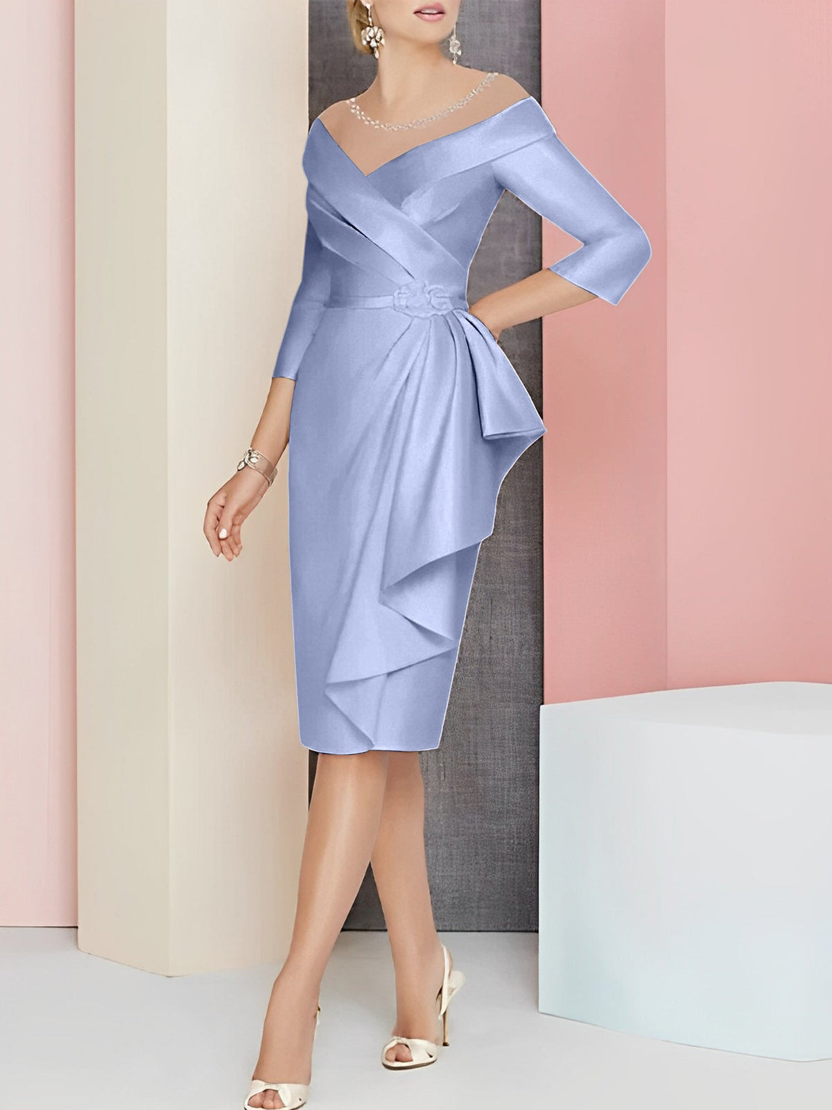 Knee Length V Neck Sheath Dress For Mother Of The Bride