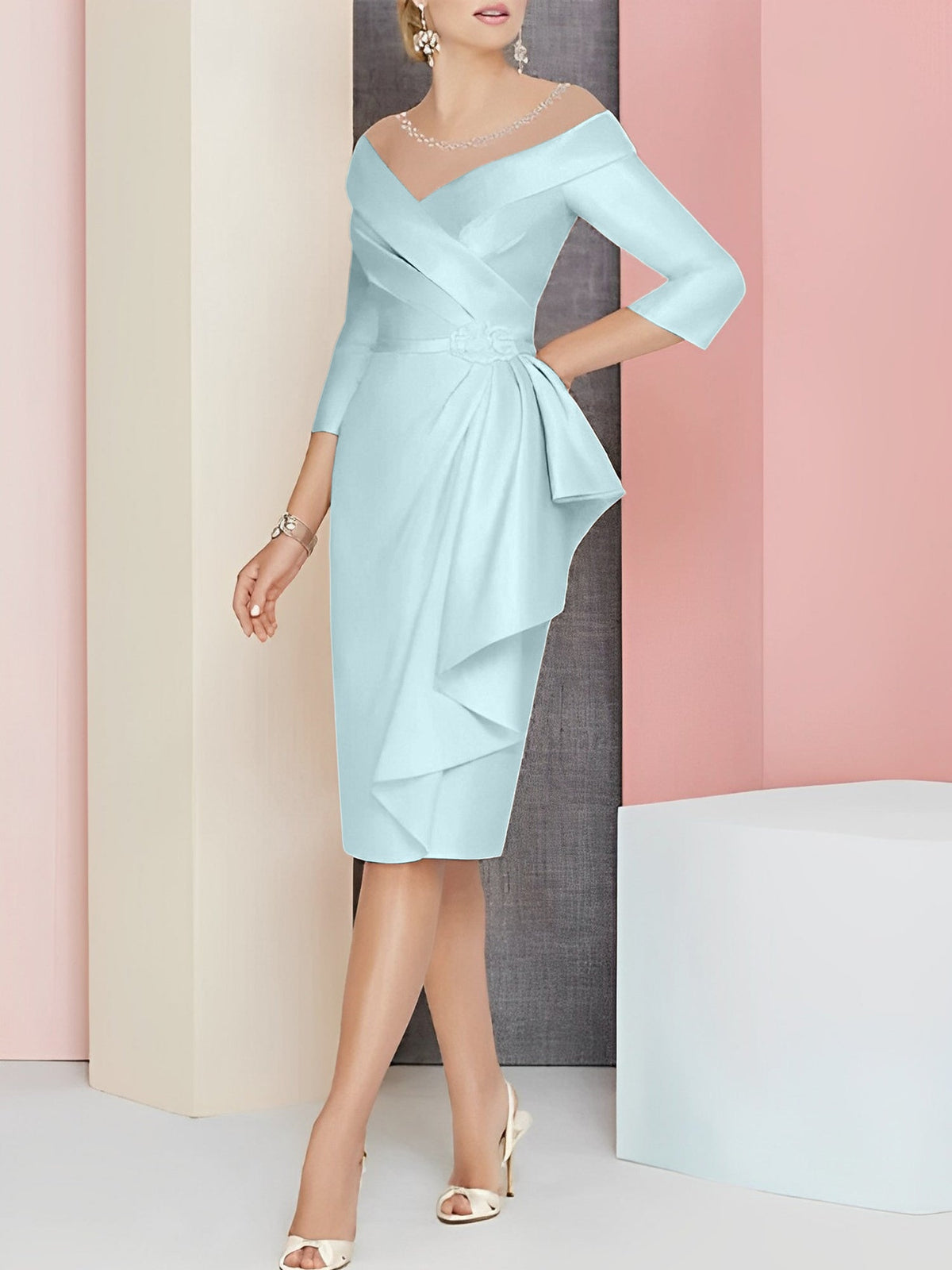 Knee Length V Neck Sheath Dress For Mother Of The Bride
