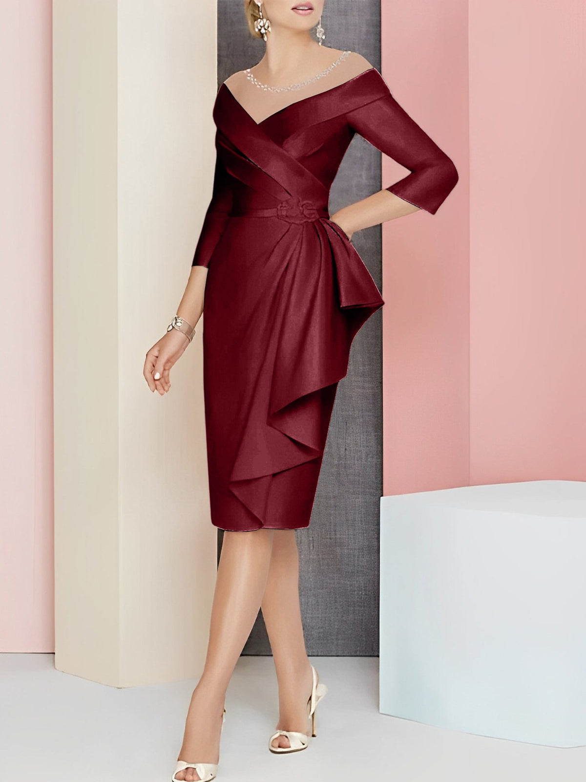 Knee Length V Neck Sheath Dress For Mother Of The Bride
