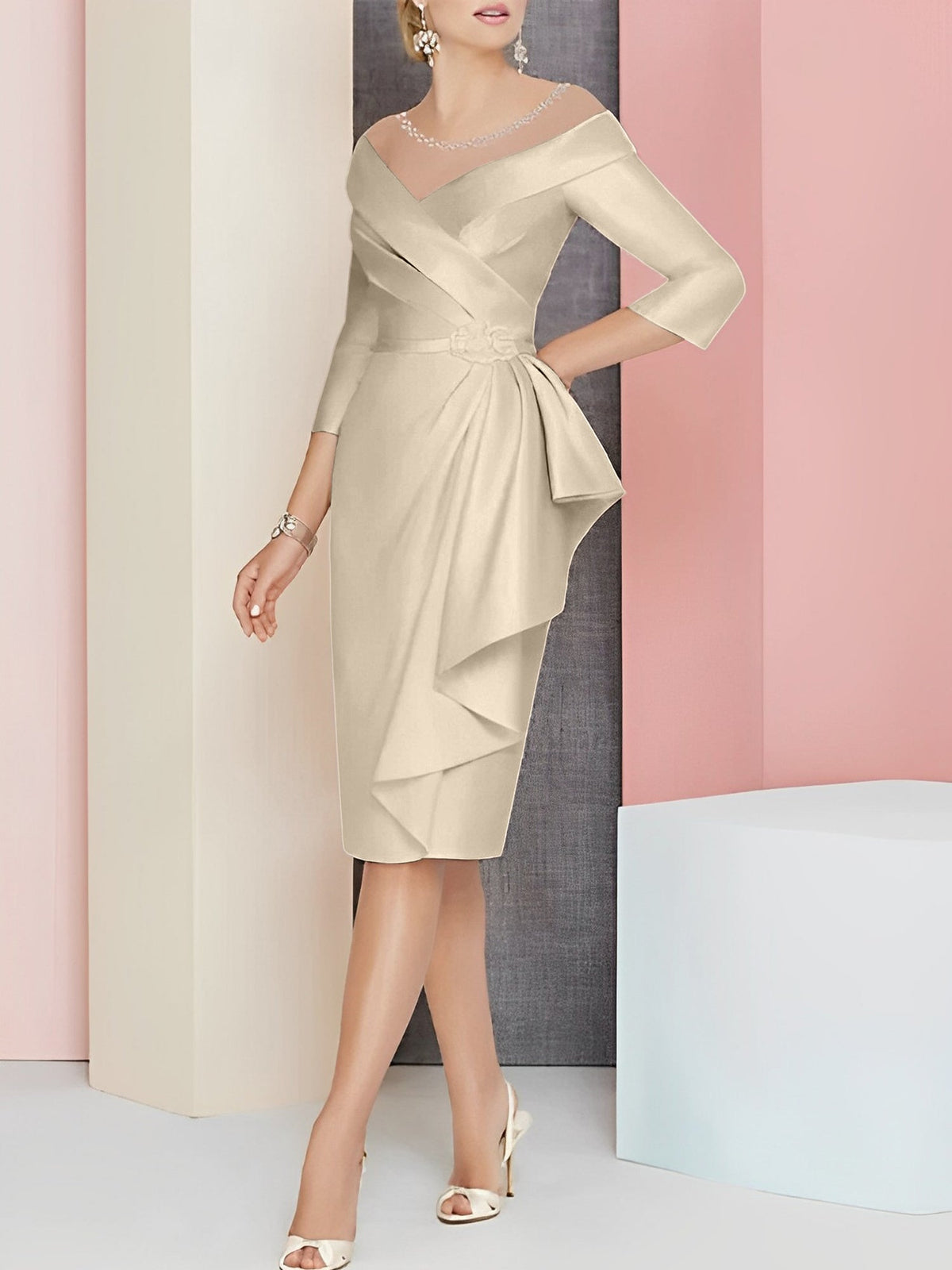 Knee Length V Neck Sheath Dress For Mother Of The Bride