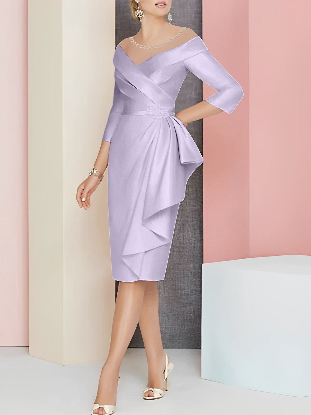 Knee Length V Neck Sheath Dress For Mother Of The Bride