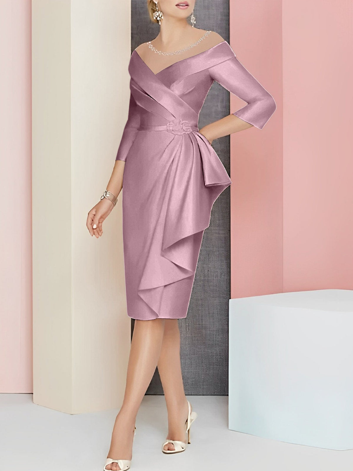 Knee Length V Neck Sheath Dress For Mother Of The Bride