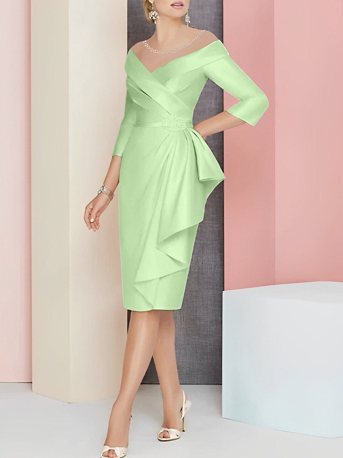 Knee Length V Neck Sheath Dress For Mother Of The Bride